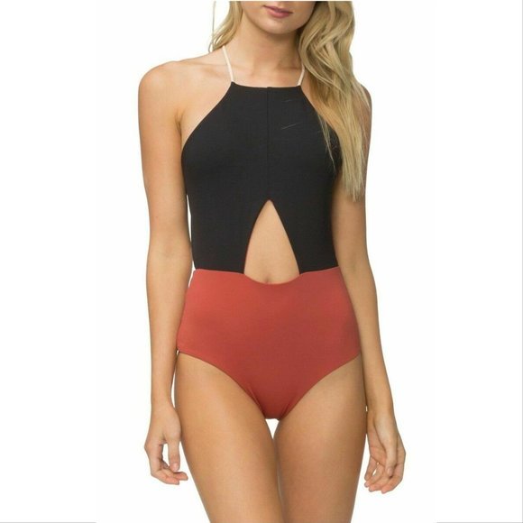 TAVIK Lela One Piece Cut Out SWIMSUIT Size XS Black Rust Orange NEW $146 - Picture 2 of 9